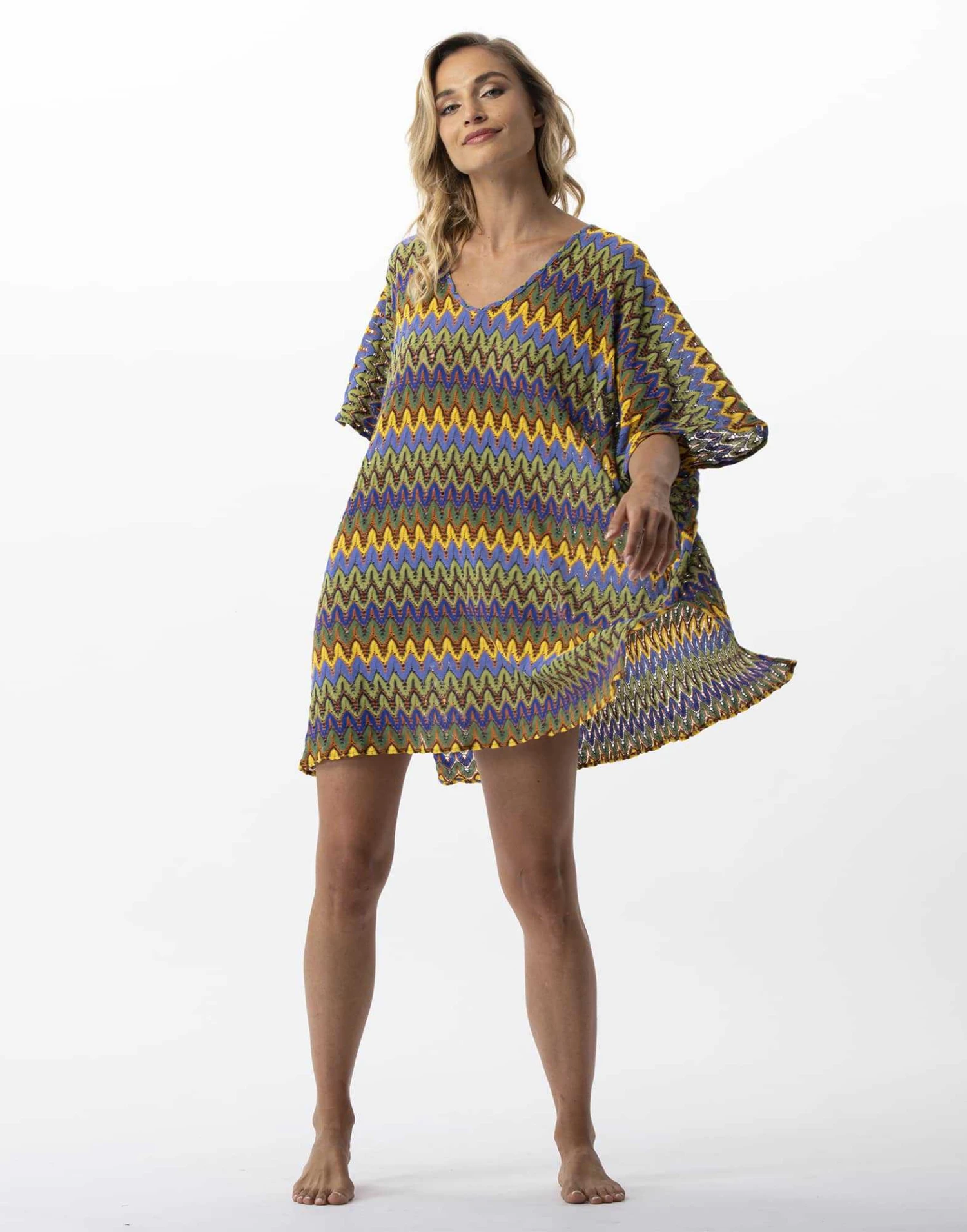 Kaftan En Maille Ajourée BAHIA 740 Bleu Multico 4 Kaftan En Maille Ajourée BAHIA 740 Bleu Multico – Image 4