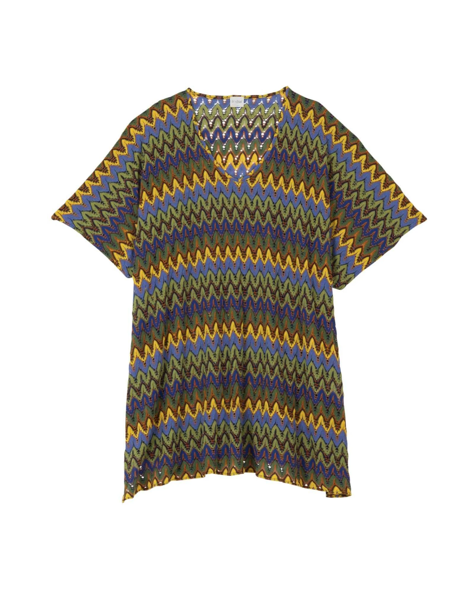 Kaftan En Maille Ajourée BAHIA 740 Bleu Multico 7 Kaftan En Maille Ajourée BAHIA 740 Bleu Multico – Image 7