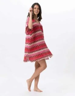 Kaftan En Maille Ajourée BAHIA 740 Rose Multico -Pyjama Chic Femme Magasin kaftan en maille ajouree bahia 740 rose multico 2