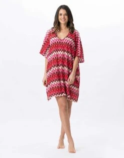 Kaftan En Maille Ajourée BAHIA 740 Rose Multico