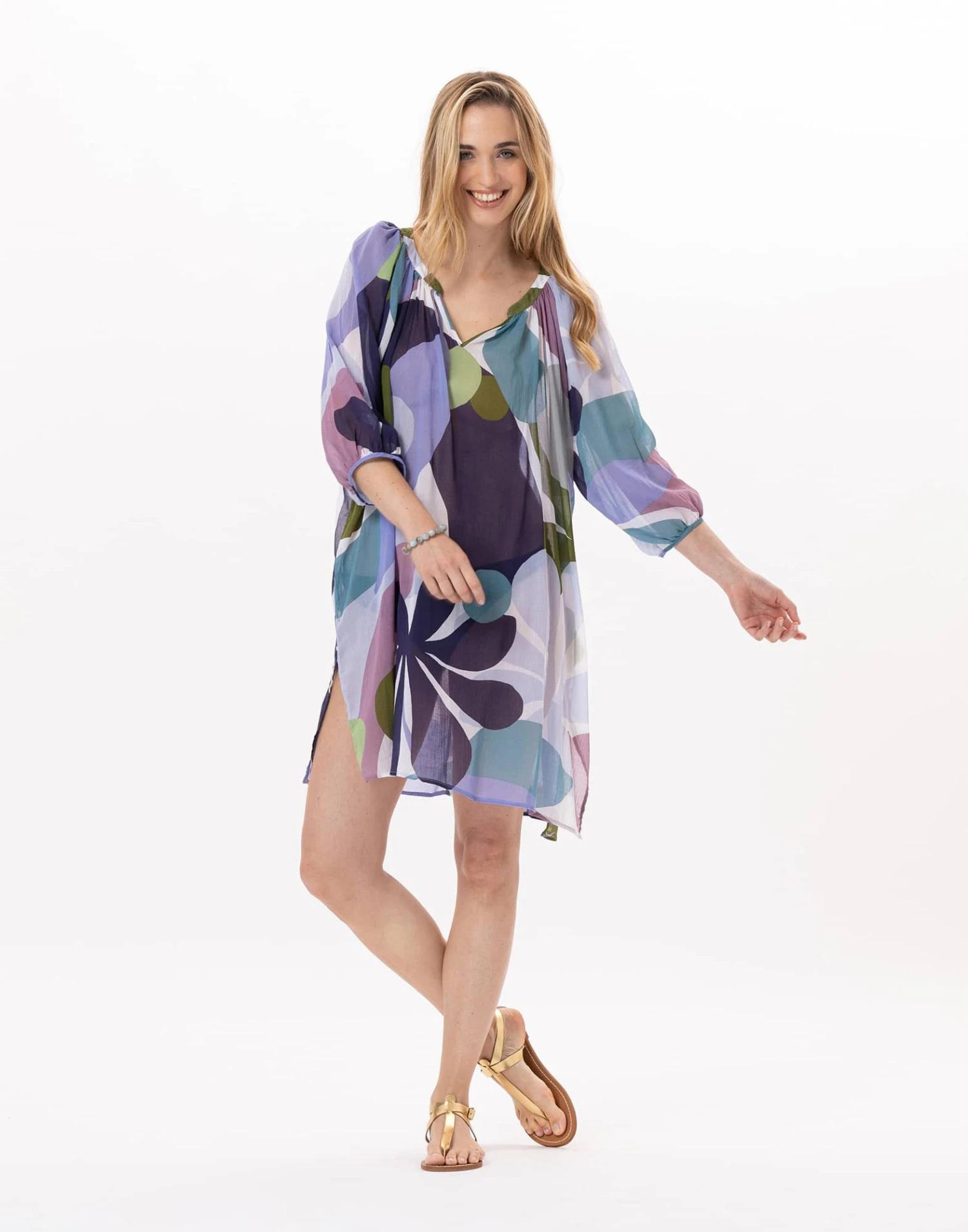 Kaftan En Voile De Coton PORQUEROLLES 940 Multico 3 Kaftan En Voile De Coton PORQUEROLLES 940 Multico – Image 3