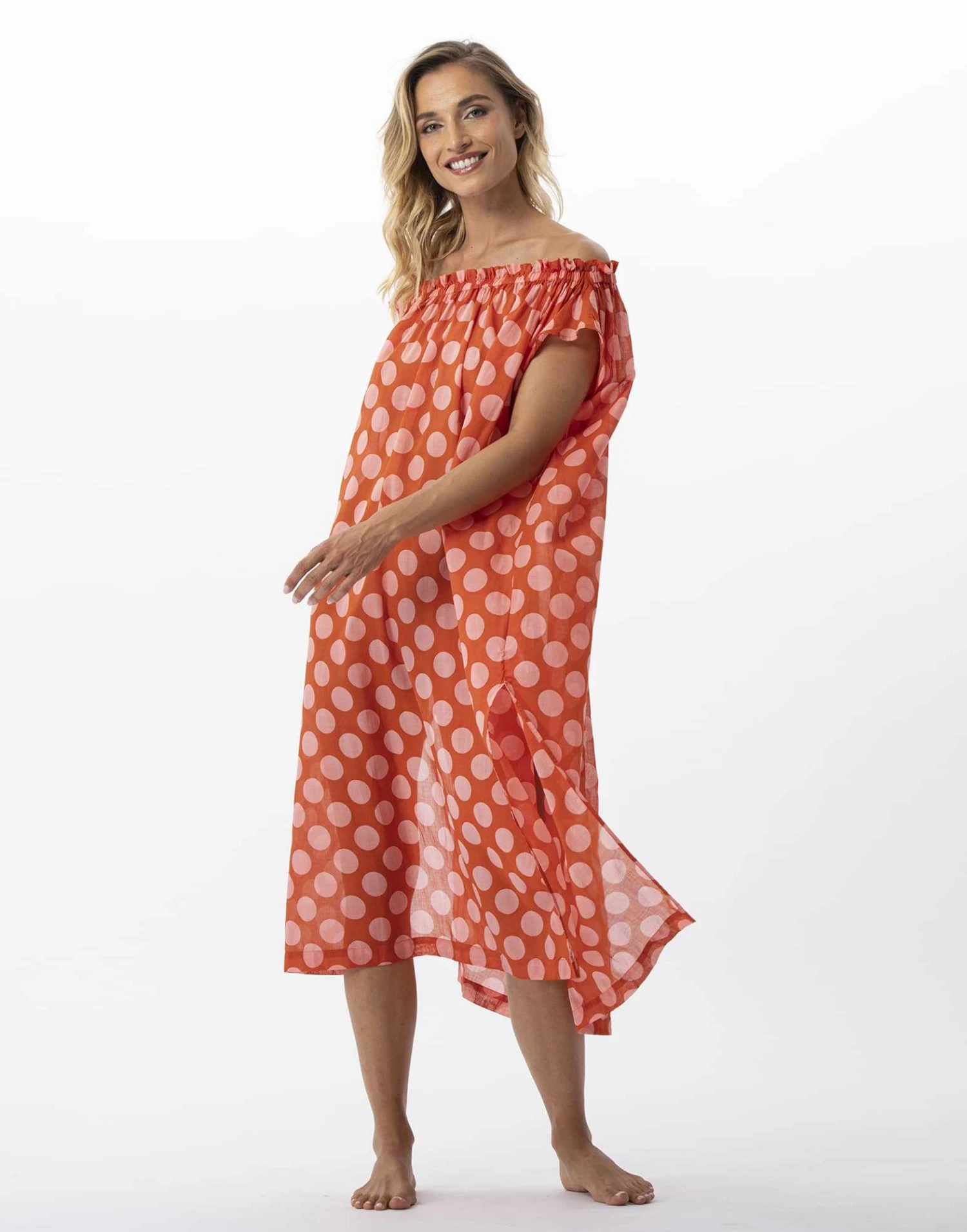 Kaftan Imprimé Pois En 100% Coton RIVA 741 Rose 2 Kaftan Imprimé Pois En 100% Coton RIVA 741 Rose – Image 2
