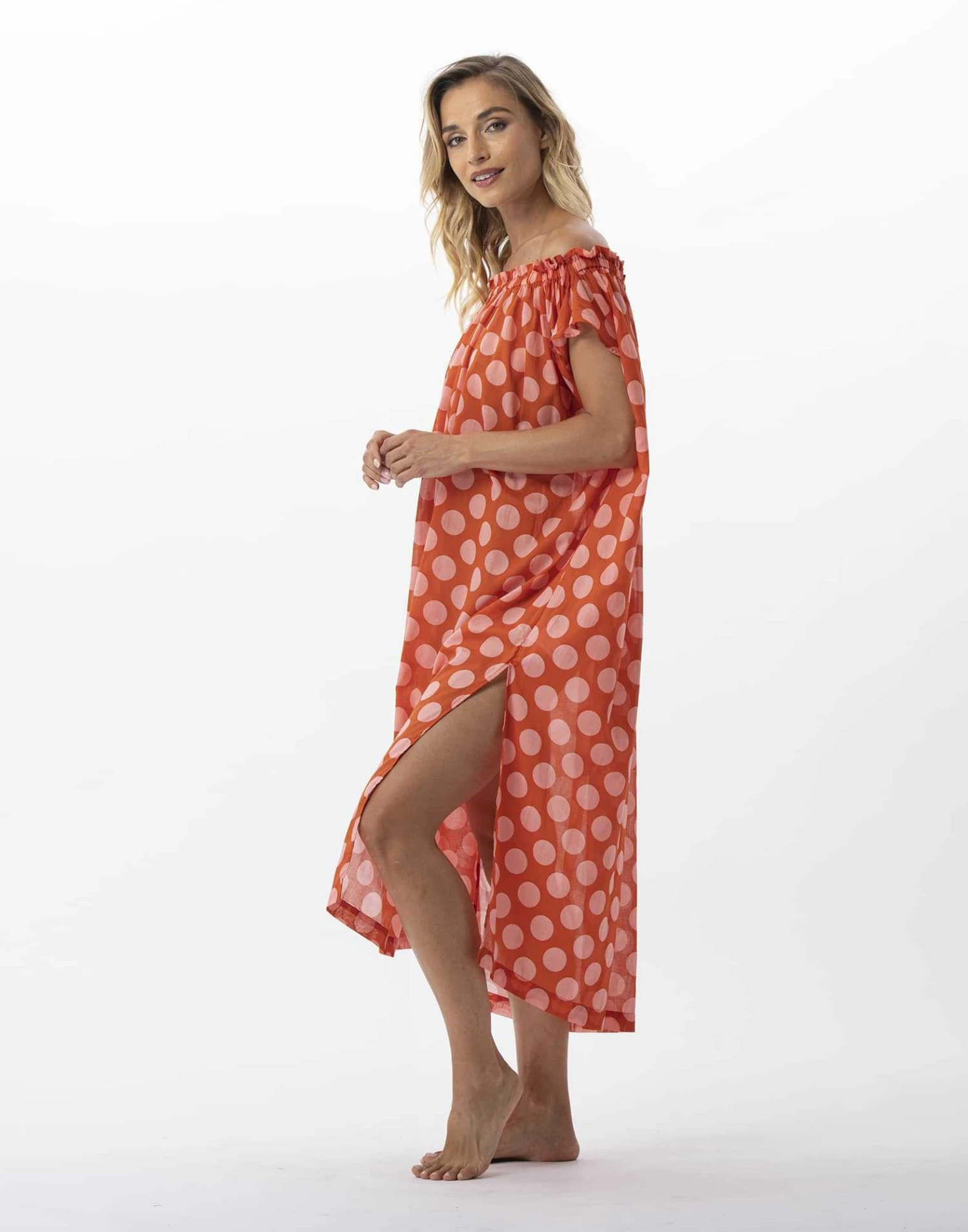 Kaftan Imprimé Pois En 100% Coton RIVA 741 Rose 4 Kaftan Imprimé Pois En 100% Coton RIVA 741 Rose – Image 4