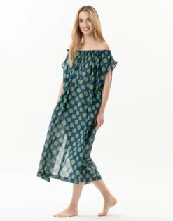 Kaftan Imprimé Pois En 100% Coton RIVA 741 Vert -Pyjama Chic Femme Magasin kaftan imprime pois en 100 coton riva 741 vert 2