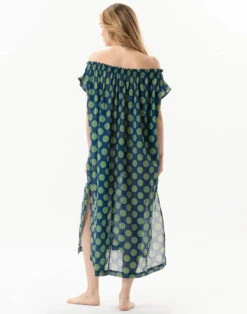Kaftan Imprimé Pois En 100% Coton RIVA 741 Vert -Pyjama Chic Femme Magasin kaftan imprime pois en 100 coton riva 741 vert 5