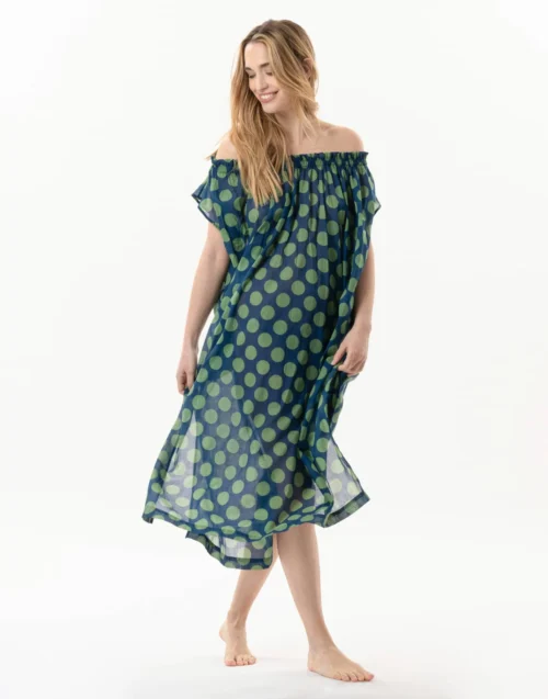 Kaftan Imprimé Pois En 100% Coton RIVA 741 Vert