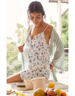 Kimonoen Viscose CALISSON 960 Anis -Pyjama Chic Femme Magasin kimono en viscose calisson 960 anis 7