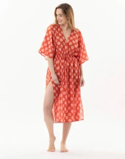 Kimono Imprimé Pois En 100% Coton RIVA 770 Rose