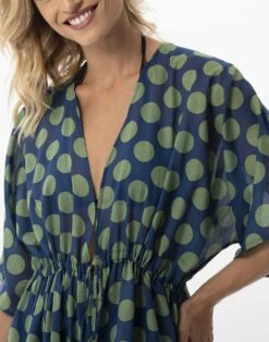 Kimono Imprimé Pois En 100% Coton RIVA 770 Vert -Pyjama Chic Femme Magasin kimono imprime pois en 100 coton riva 770 vert 2