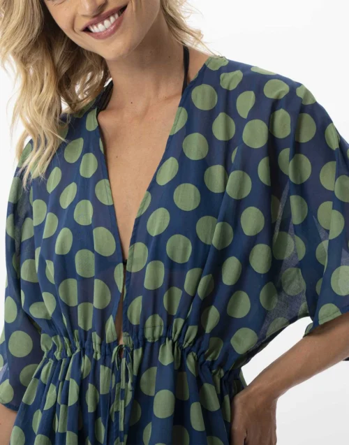 Kimono Imprimé Pois En 100% Coton RIVA 770 Vert -Pyjama Chic Femme Magasin kimono imprime pois en 100 coton riva 770 vert 2