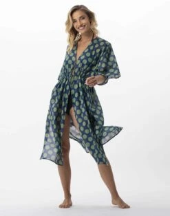 Kimono Imprimé Pois En 100% Coton RIVA 770 Vert