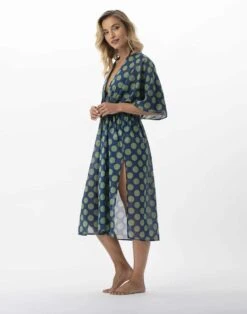 Kimono Imprimé Pois En 100% Coton RIVA 770 Vert -Pyjama Chic Femme Magasin kimono imprime pois en 100 coton riva 770 vert 3