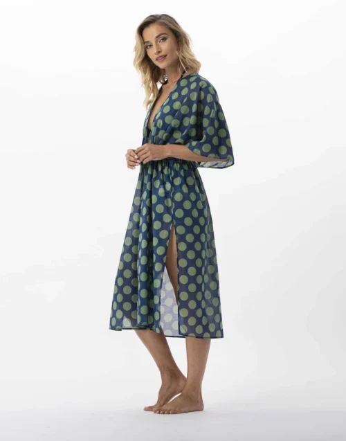 Kimono Imprimé Pois En 100% Coton RIVA 770 Vert -Pyjama Chic Femme Magasin kimono imprime pois en 100 coton riva 770 vert 3