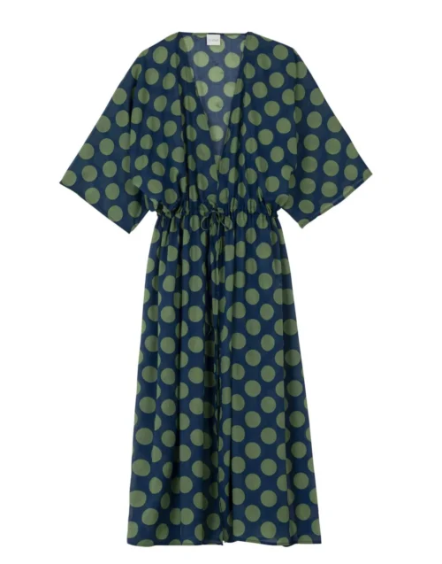 Kimono Imprimé Pois En 100% Coton RIVA 770 Vert -Pyjama Chic Femme Magasin kimono imprime pois en 100 coton riva 770 vert 5