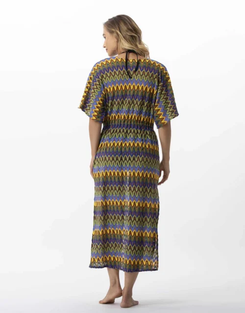 Kimono Long En Maille Ajourée BAHIA 770 Bleu Multico -Pyjama Chic Femme Magasin kimono long en maille ajouree bahia 770 bleu multico 3