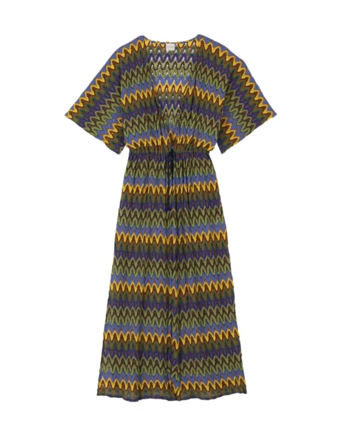 Kimono Long En Maille Ajourée BAHIA 770 Bleu Multico -Pyjama Chic Femme Magasin kimono long en maille ajouree bahia 770 bleu multico 5