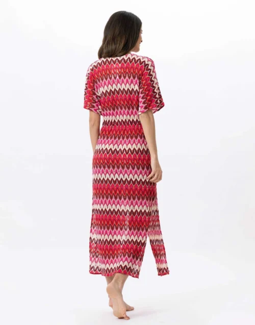 Kimono Long En Maille Ajourée BAHIA 770 Rose Multico -Pyjama Chic Femme Magasin kimono long en maille ajouree bahia 770 rose multico 4