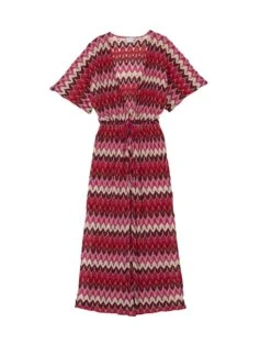 Kimono Long En Maille Ajourée BAHIA 770 Rose Multico -Pyjama Chic Femme Magasin kimono long en maille ajouree bahia 770 rose multico 5