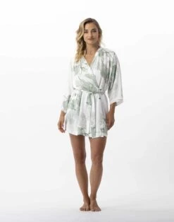 Kimono Motif Végétal En 100% Viscose GINKGO 760 Kaki