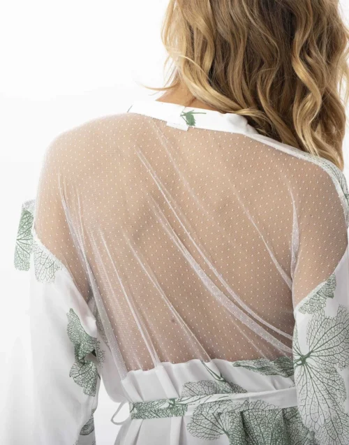 Kimono Motif Végétal En 100% Viscose GINKGO 760 Kaki -Pyjama Chic Femme Magasin kimono motif vegetal en 100 viscose ginkgo 760 kaki 3