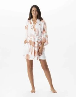 Kimono Motif Végétal En 100% Viscose GINKGO 760 Mandarine