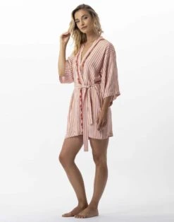 Kimono Rayé En 100% Viscose BIRKIN 760 Dragée -Pyjama Chic Femme Magasin kimono raye en 100 viscose birkin 760 dragee 2