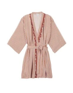Kimono Rayé En 100% Viscose BIRKIN 760 Dragée -Pyjama Chic Femme Magasin kimono raye en 100 viscose birkin 760 dragee 5