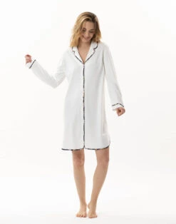 Liquette Boutonnée En Coton GLORIA 805 Ecru -Pyjama Chic Femme Magasin liquette boutonnee en coton gloria 805 ecru 2