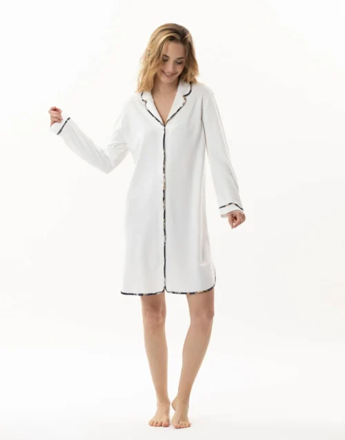 Liquette Boutonnée En Coton GLORIA 805 Ecru 7 Liquette Boutonnée En Coton GLORIA 805 Ecru -Pyjama Chic Femme Magasin liquette boutonnee en coton gloria 805 ecru 2