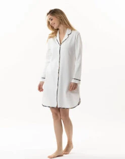Liquette Boutonnée En Coton GLORIA 805 Ecru -Pyjama Chic Femme Magasin liquette boutonnee en coton gloria 805 ecru 3