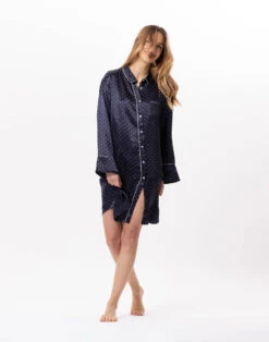 Liquette Boutonnée En Viscose MOON 805 Marine -Pyjama Chic Femme Magasin liquette boutonnee en viscose moon 805 marine 2