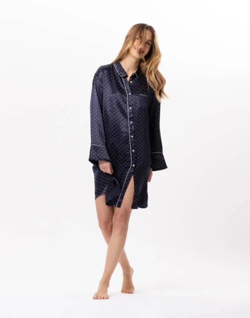 Liquette Boutonnée En Viscose MOON 805 Marine -Pyjama Chic Femme Magasin liquette boutonnee en viscose moon 805 marine 2