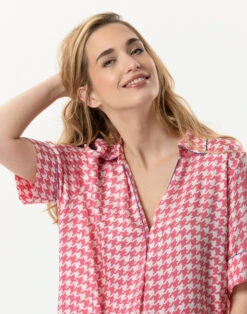 Pyjama Chic Femme Magasin -Pyjama Chic Femme Magasin liquette en 100 viscose pied de poule cocotte 705 fraise 1