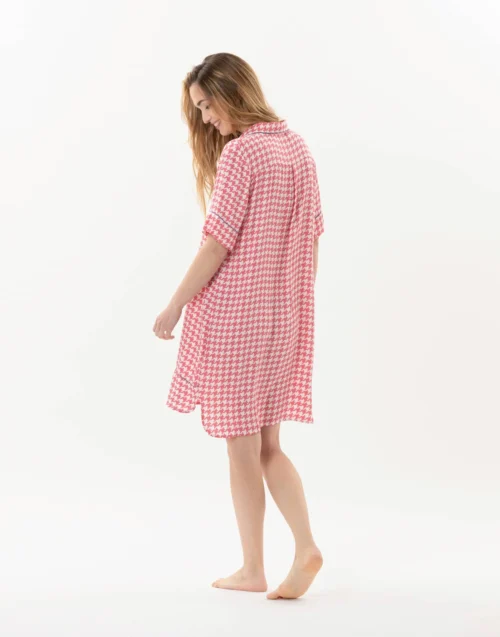 Liquette En 100% Viscose Pied-de-poule COCOTTE 705 Fraise -Pyjama Chic Femme Magasin liquette en 100 viscose pied de poule cocotte 705 fraise 3