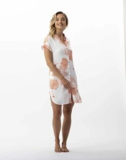 Liquette Motif Végétal En 100% Viscose GINKGO 705 Mandarine -Pyjama Chic Femme Magasin liquette motif vegetal en 100 viscose ginkgo 705 mandarine 2