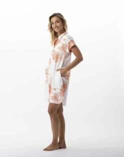 Liquette Motif Végétal En 100% Viscose GINKGO 705 Mandarine -Pyjama Chic Femme Magasin liquette motif vegetal en 100 viscose ginkgo 705 mandarine 3