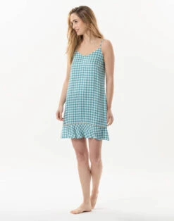 Nuisette En 100% Viscose Pied-de-poule COCOTTE 703 Lagon -Pyjama Chic Femme Magasin nuisette en 100 viscose pied de poule cocotte 703 lagon 4