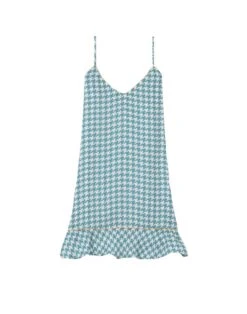 Nuisette En 100% Viscose Pied-de-poule COCOTTE 703 Lagon -Pyjama Chic Femme Magasin nuisette en 100 viscose pied de poule cocotte 703 lagon 6