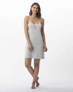 Nuisette En Jersey Et Dentelle ANNAH 703 Gris Chiné