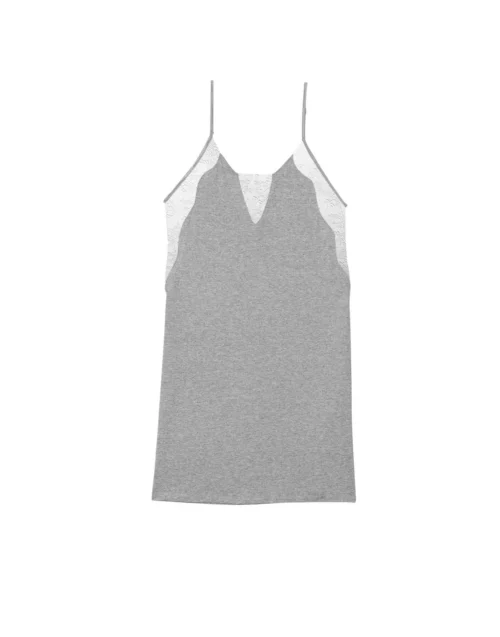 Nuisette En Jersey Et Dentelle ANNAH 703 Gris Chiné -Pyjama Chic Femme Magasin nuisette en jersey et dentelle annah 703 gris chine 5
