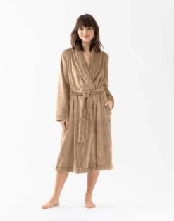 Peignoir Croisé Flanelle ESSENTIEL H61B Doré -Pyjama Chic Femme Magasin peignoir croise flanelle essentiel h61b dore 3