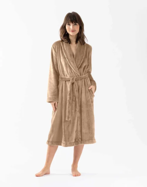 Peignoir Croisé Flanelle ESSENTIEL H61B Doré 9 Peignoir Croisé Flanelle ESSENTIEL H61B Doré -Pyjama Chic Femme Magasin peignoir croise flanelle essentiel h61b dore 3