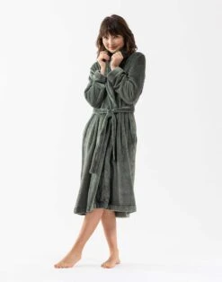 Peignoir Croisé Flanelle ESSENTIEL H61B Lichen -Pyjama Chic Femme Magasin peignoir croise flanelle essentiel h61b lichen 3