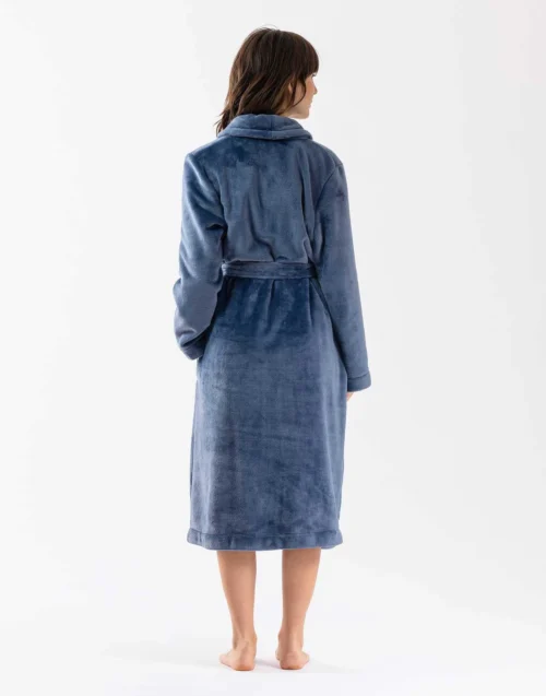 Peignoir Croisé Flanelle ESSENTIEL H61B Prusse -Pyjama Chic Femme Magasin peignoir croise flanelle essentiel h61b prusse 4