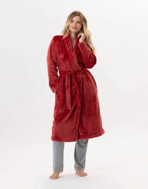 Peignoir Croisé Flanelle ESSENTIEL H61B Tomette 9 Peignoir Croisé Flanelle ESSENTIEL H61B Tomette -Pyjama Chic Femme Magasin peignoir croise flanelle essentiel h61b tomette 3