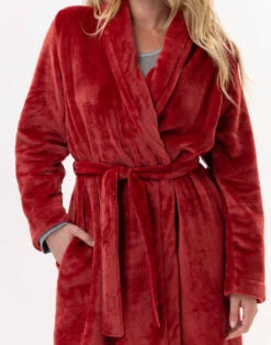 Peignoir Croisé Flanelle ESSENTIEL H61B Tomette -Pyjama Chic Femme Magasin peignoir croise flanelle essentiel h61b tomette 4