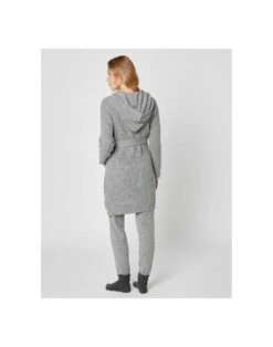 Peignoir En Cachemire Col Châle à Capuche Souple Gris Chiné -Pyjama Chic Femme Magasin peignoir en cachemire col chale a capuche souple gris chine 2