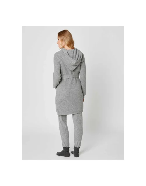 Peignoir En Cachemire Col Châle à Capuche Souple Gris Chiné -Pyjama Chic Femme Magasin peignoir en cachemire col chale a capuche souple gris chine 2