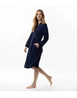 Peignoir Molletonné YOGA 760 Marine -Pyjama Chic Femme Magasin peignoir molletonne yoga 760 marine 2