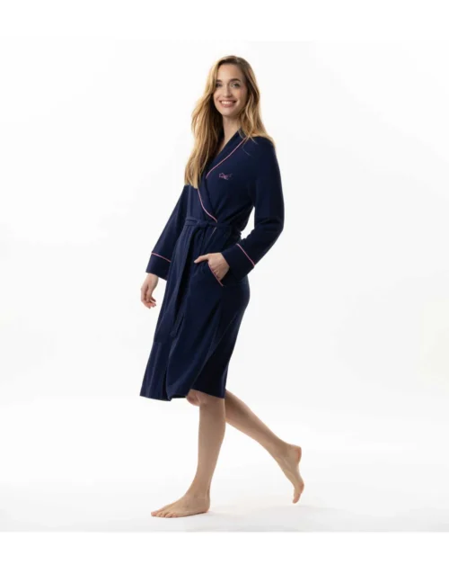 Peignoir Molletonné YOGA 760 Marine 8 Peignoir Molletonné YOGA 760 Marine -Pyjama Chic Femme Magasin peignoir molletonne yoga 760 marine 2